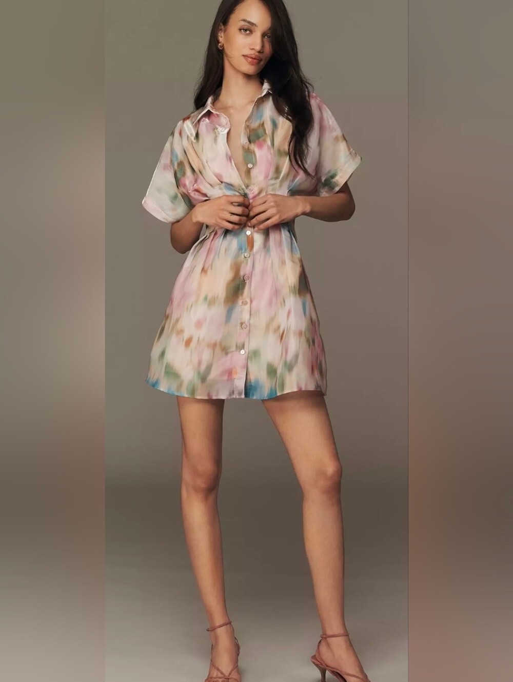 Anthropologie Tobie Watercolor Organza Mini Shirt Dress - Picture 3 of 5